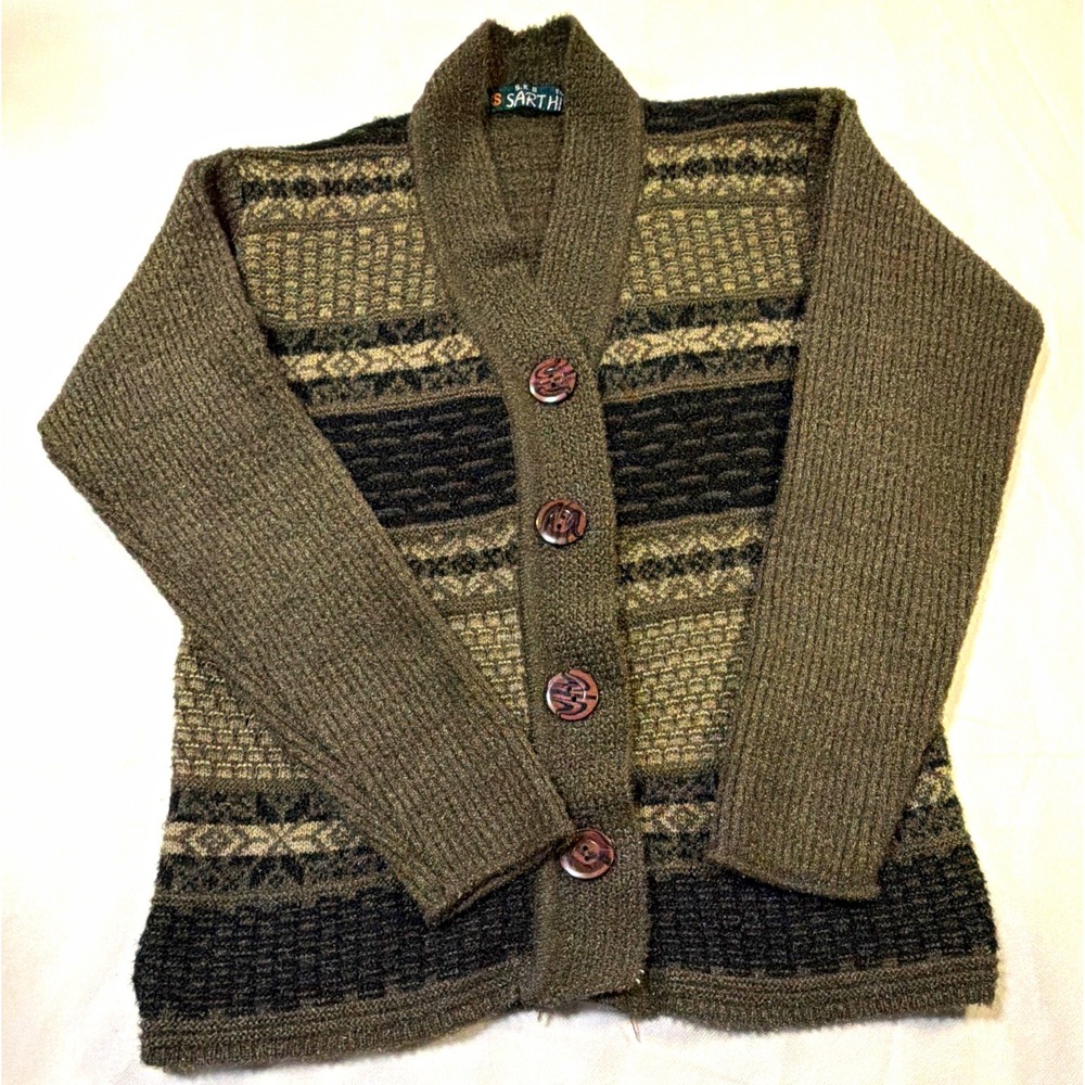 SKB Sarthi Mens S Knit Shawl Collar Cardigan Sweater Brown